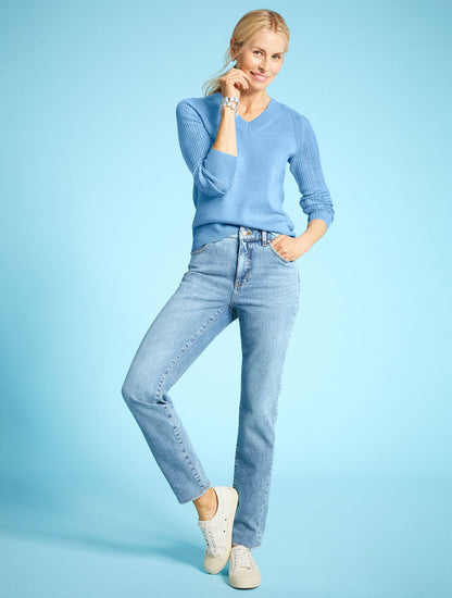 POINTELLE SLEEVE RIBBED SWEATER