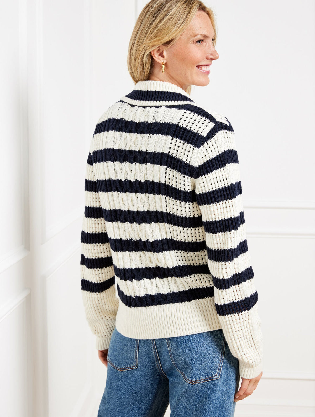 CABLE KNIT SWEATER JACKET - STRIPE