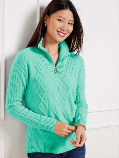 CABLE KNIT HALF-ZIP SWEATER