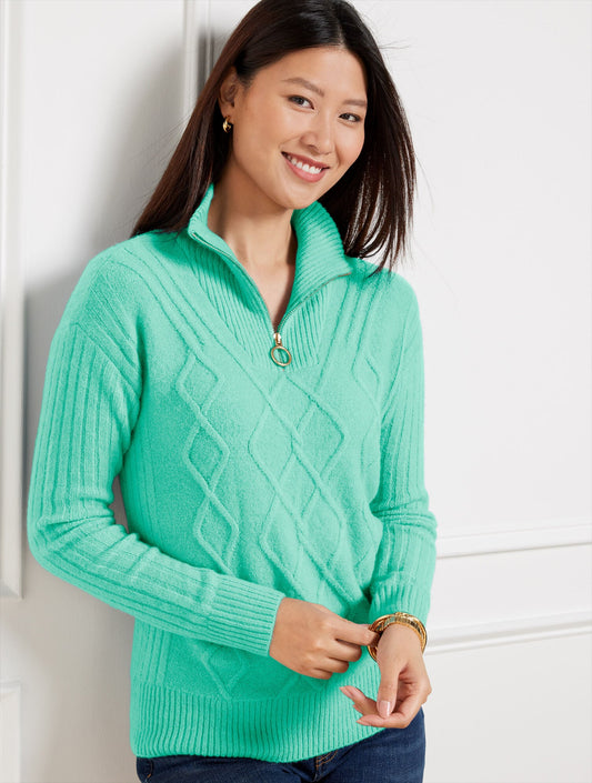 CABLE KNIT HALF-ZIP SWEATER