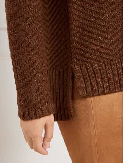 TEXTURE STITCH MOCKNECK SWEATER - METALLIC