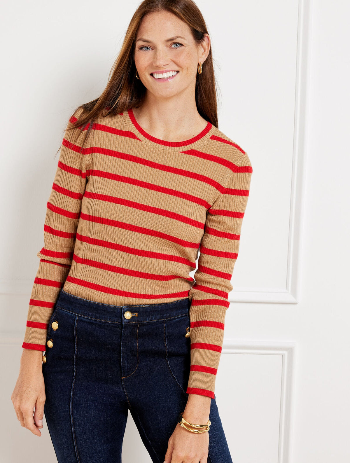 METALLIC CREWNECK SWEATER - STRIPE