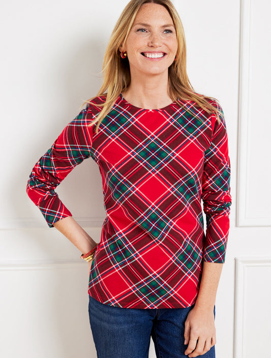 CREWNECK TEE - POINSETTIA PLAID