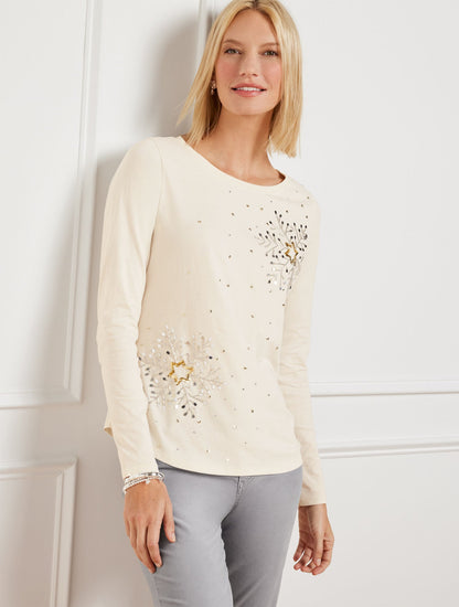 EMBELLISHED CREWNECK TEE - SNOWFLAKE