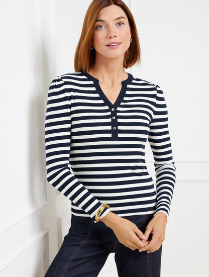 ROYAL STRIPE RIBBED HENLEY TEE