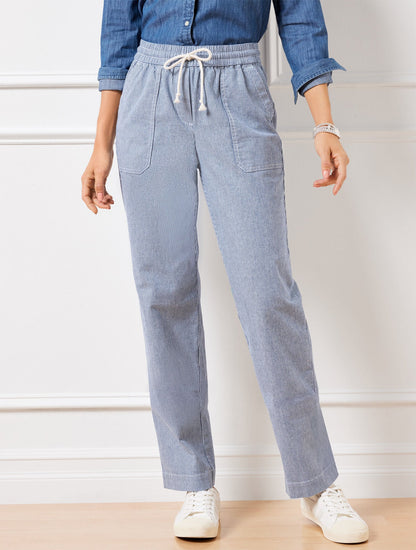STRAIGHT LEG DRAWSTRING PANTS - RAILROAD STRIPE
