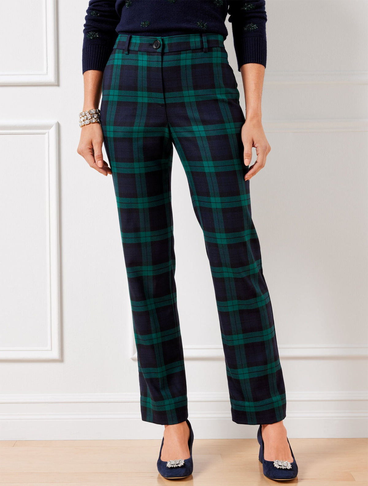 TALBOTS SOUTHAMPTON STRAIGHT LEG PANTS - DASHING BLACK WATCH TARTAN