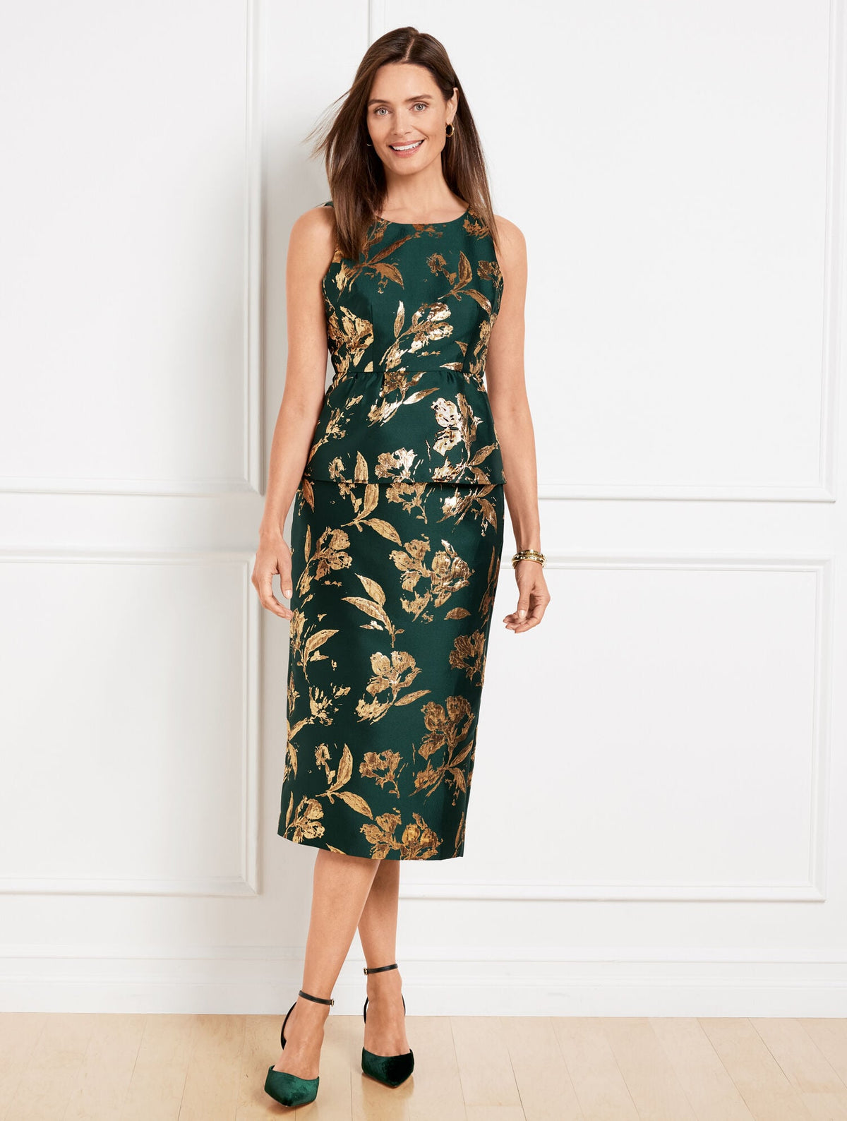 METALLIC FLORAL JACQUARD PENCIL SKIRT