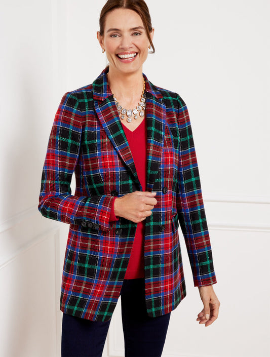 OPEN FRONT BLAZER - LOG FIRE PLAID