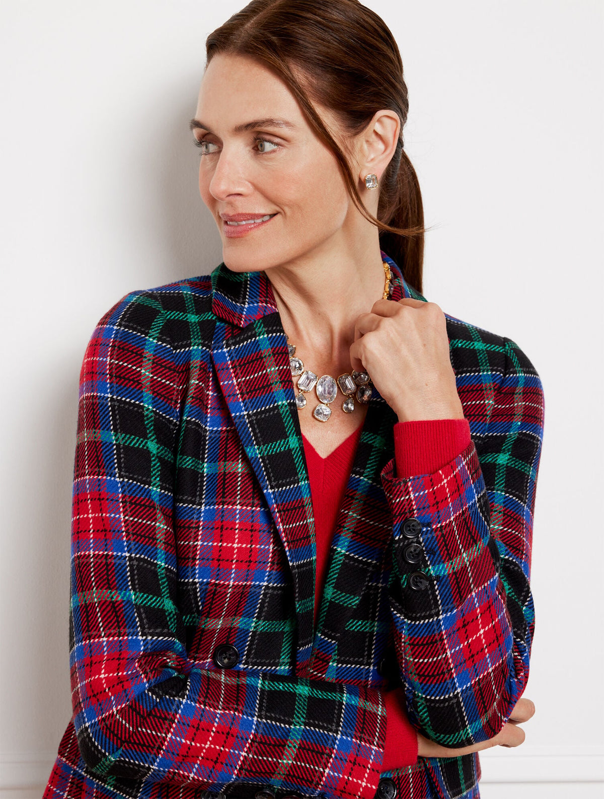 OPEN FRONT BLAZER - LOG FIRE PLAID
