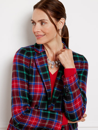 OPEN FRONT BLAZER - LOG FIRE PLAID