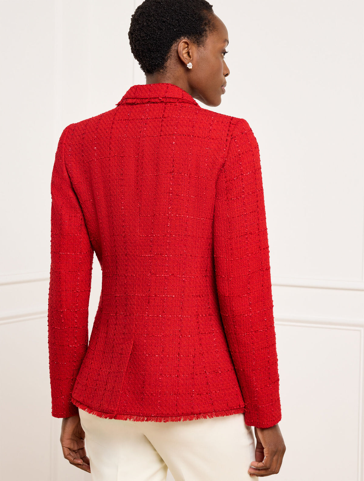 METALLIC FRINGE TWEED DOUBLE BREASTED BLAZER