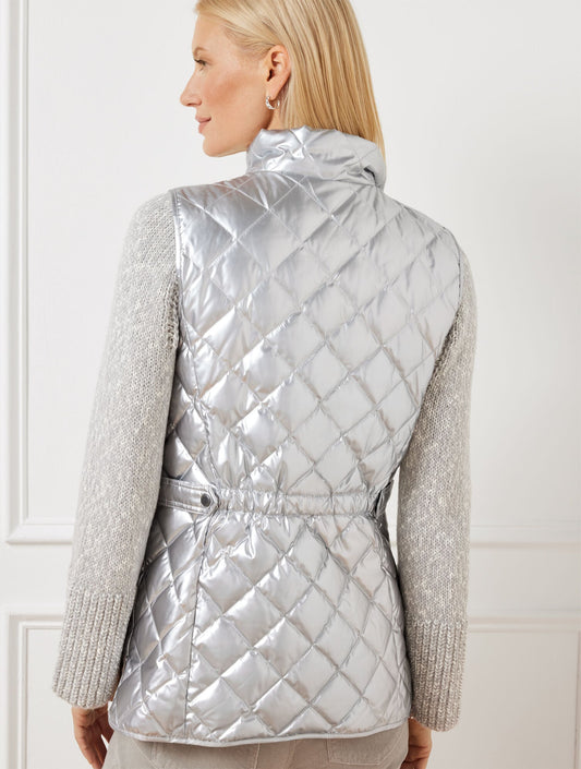 QUILTED DOWN PUFFER VEST - METALLIC