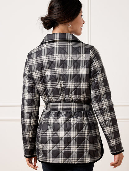 TIE WAIST QUILTED SHIRT JACKET - TRADITIONAL PLAID