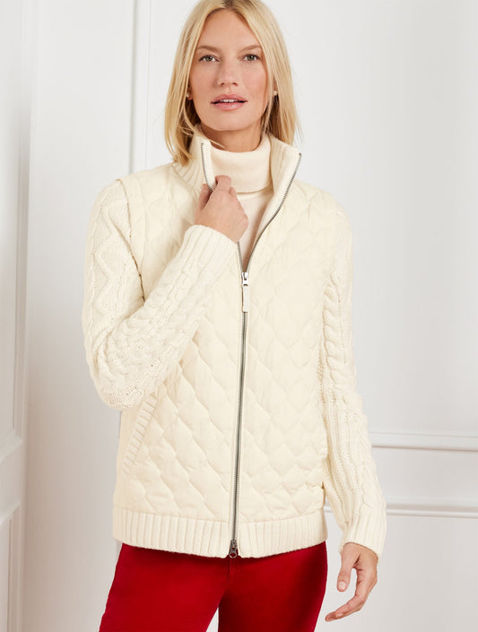 QUILTED PUFFER SWEATER JACKET