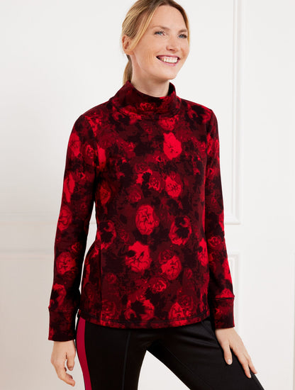 MODAL FRENCH TERRY MOCKNECK PULLOVER - FLORAL HAZE