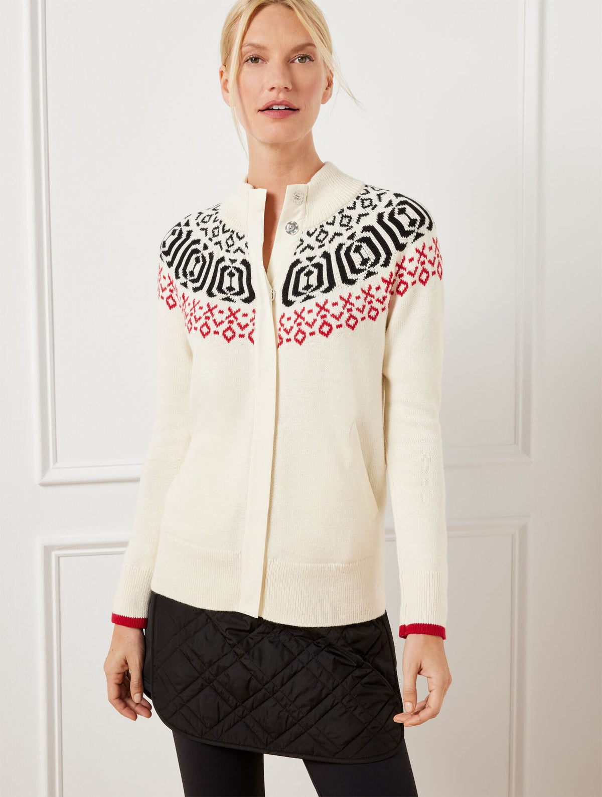SNAP FRONT SWEATER JACKET - WINTERY GEO