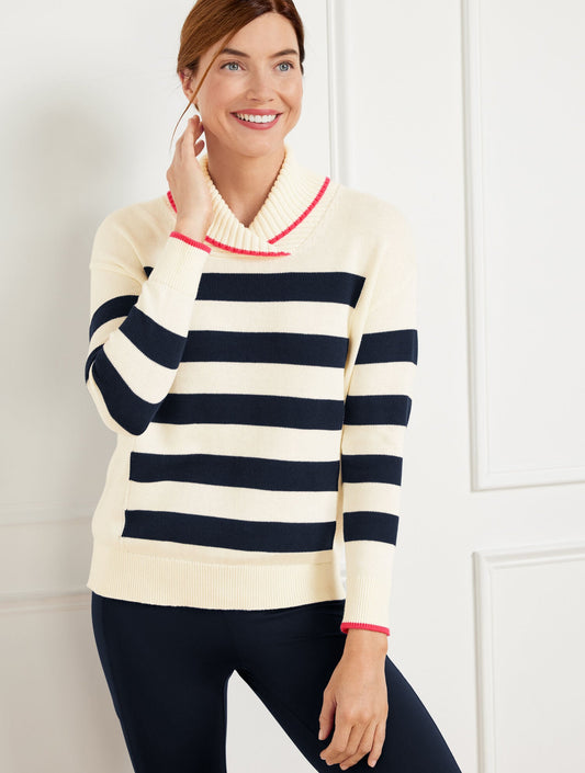 COOLMAX® STRIPED SHAWL COLLAR SWEATER