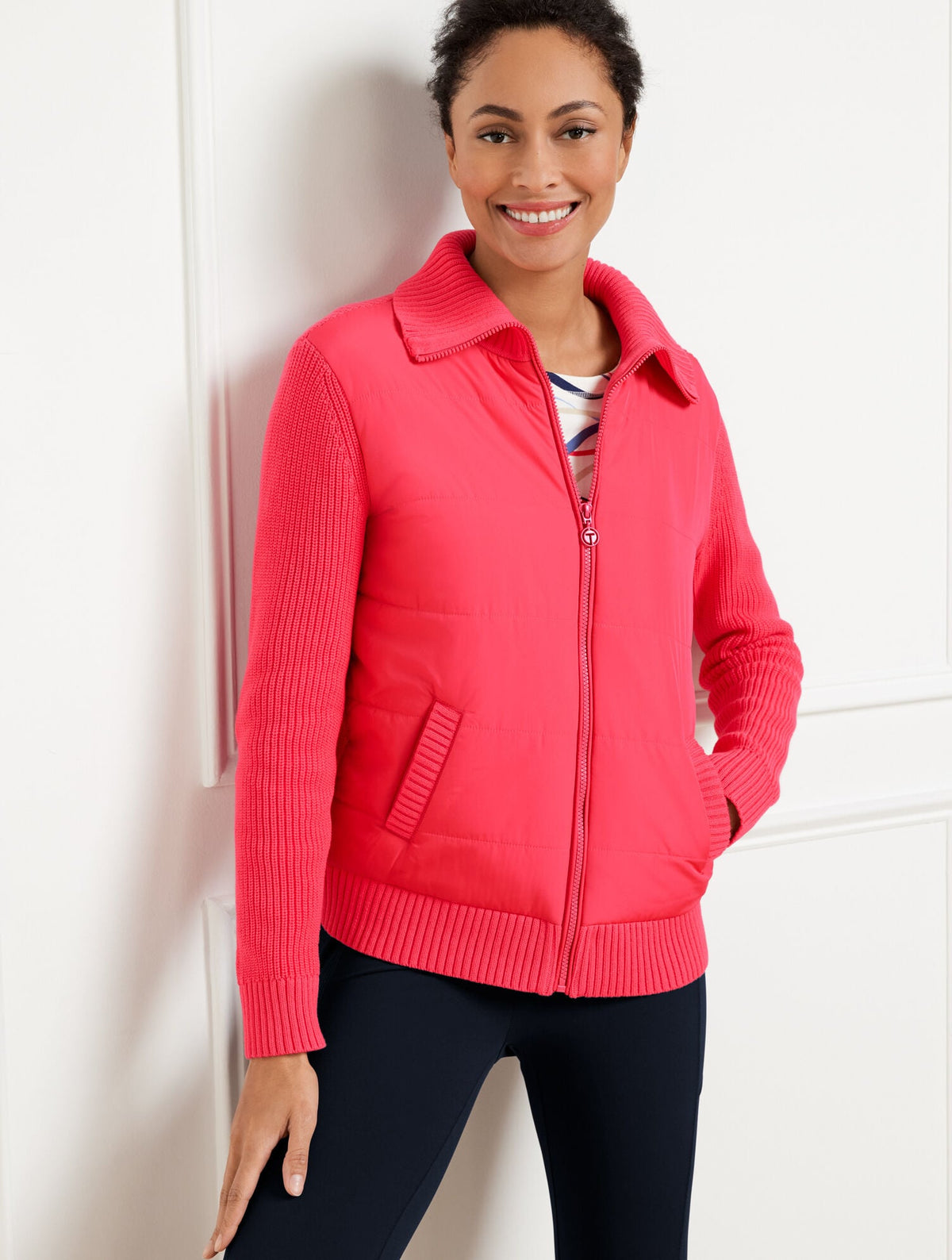 QUILTED FULL ZIP SWEATER JACKET
