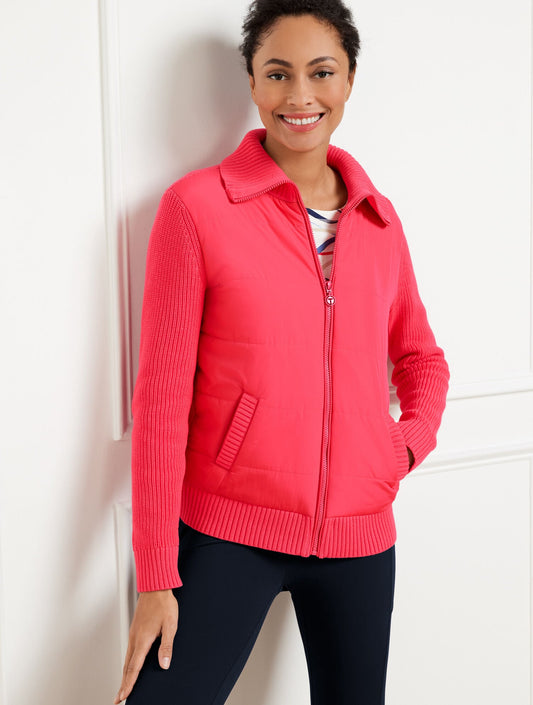 QUILTED FULL ZIP SWEATER JACKET
