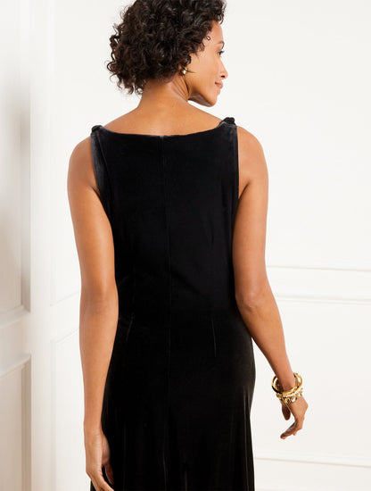 VELVET DRAPED MIDI DRESS