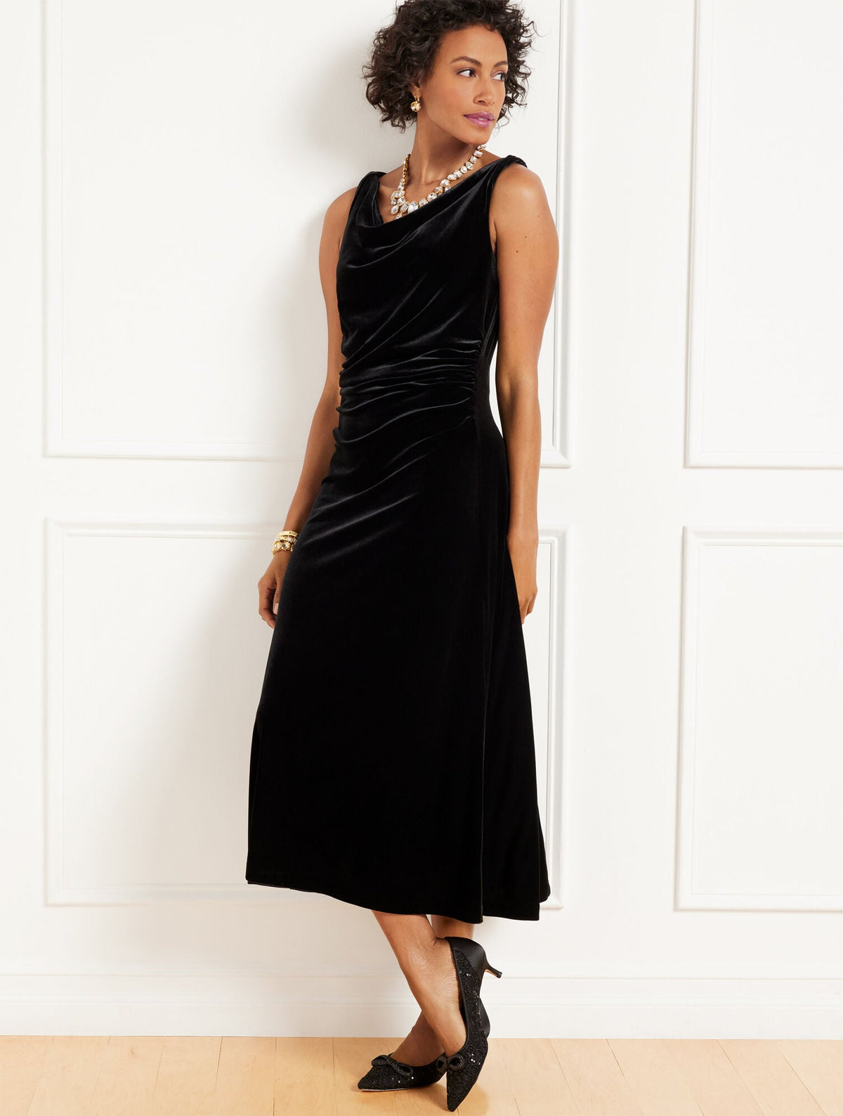 VELVET DRAPED MIDI DRESS