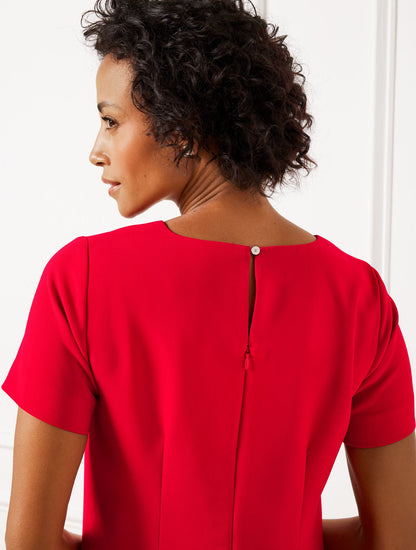 EMBELLISHED BOW CREPE A-LINE DRESS