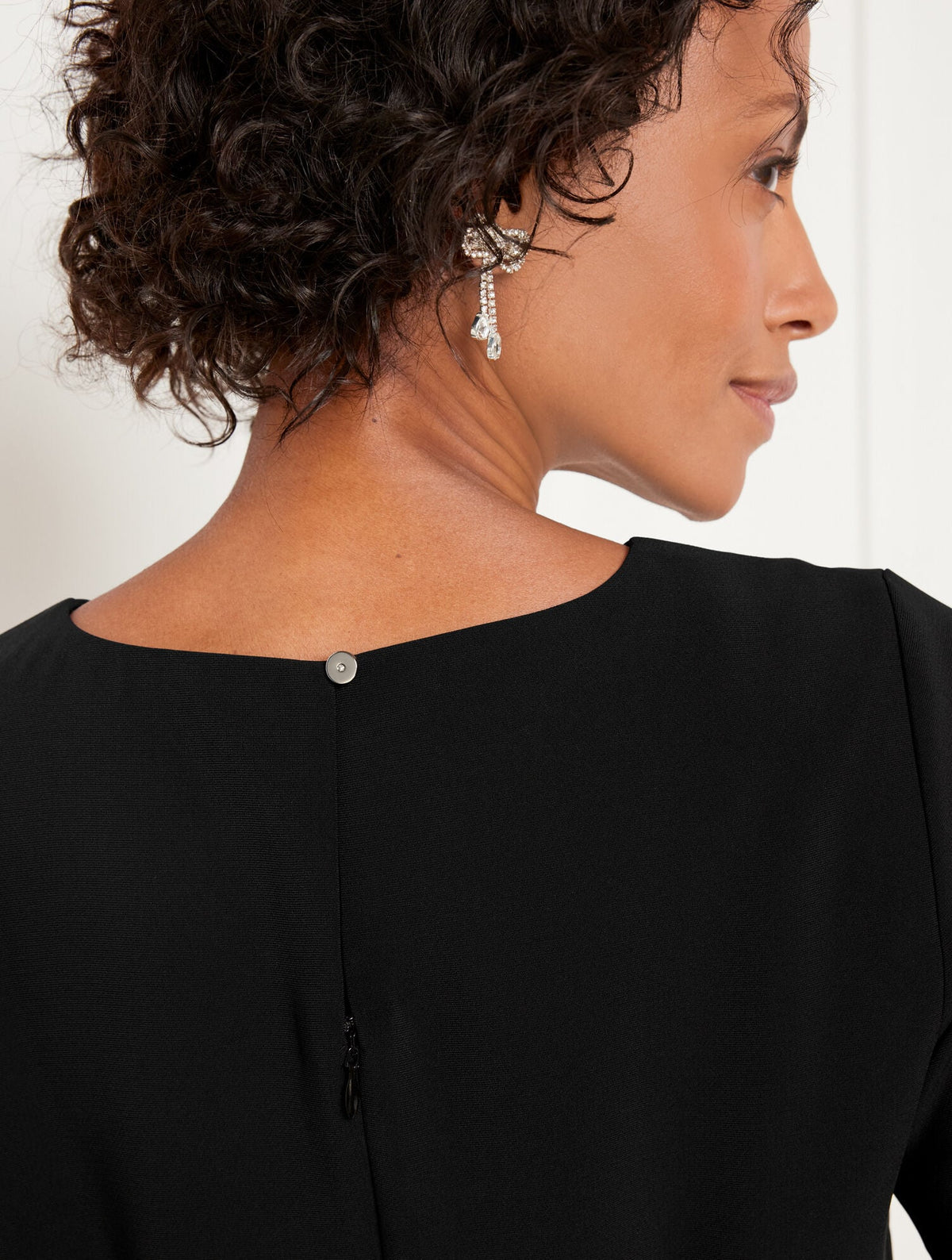 EMBELLISHED BOW CREPE A-LINE DRESS