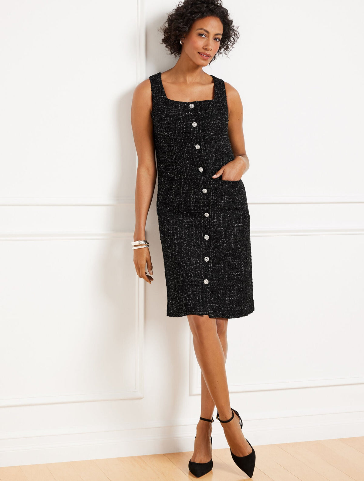 METALLIC TEXTURED TWEED DRESS