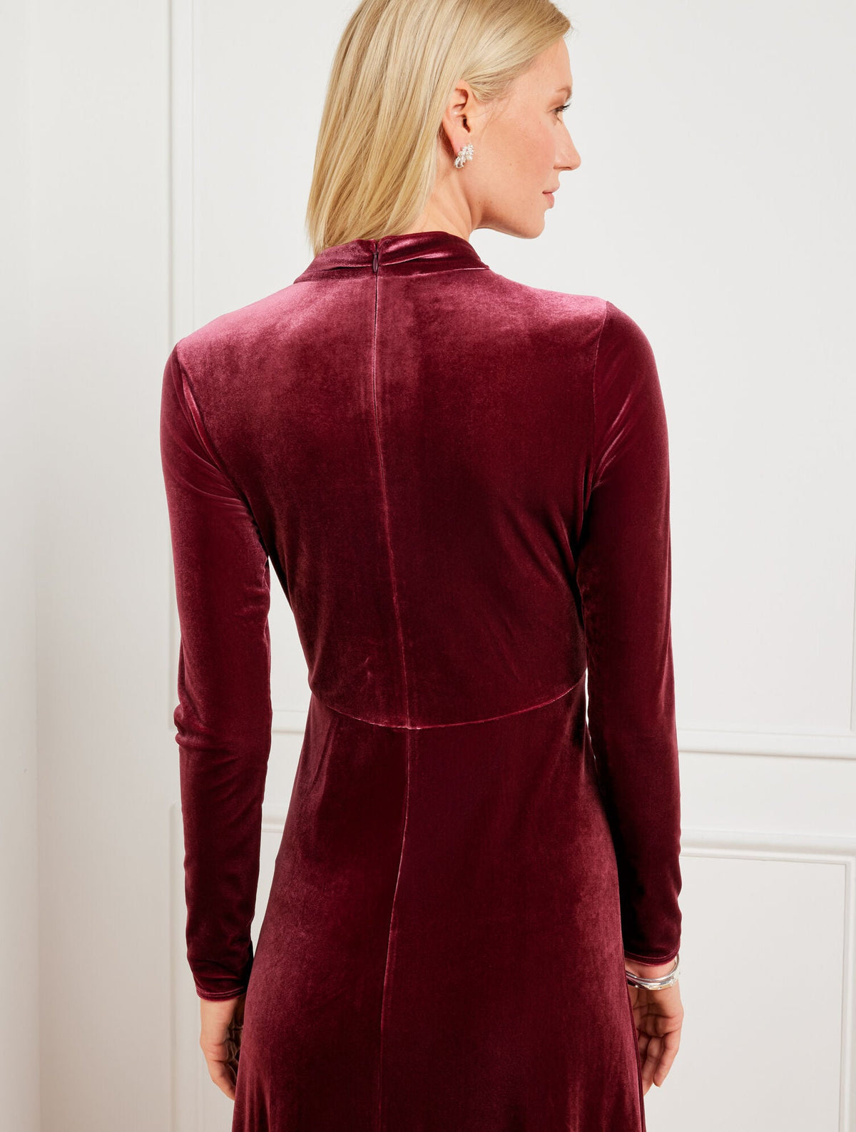 VELVET DRAPED NECK MIDI DRESS