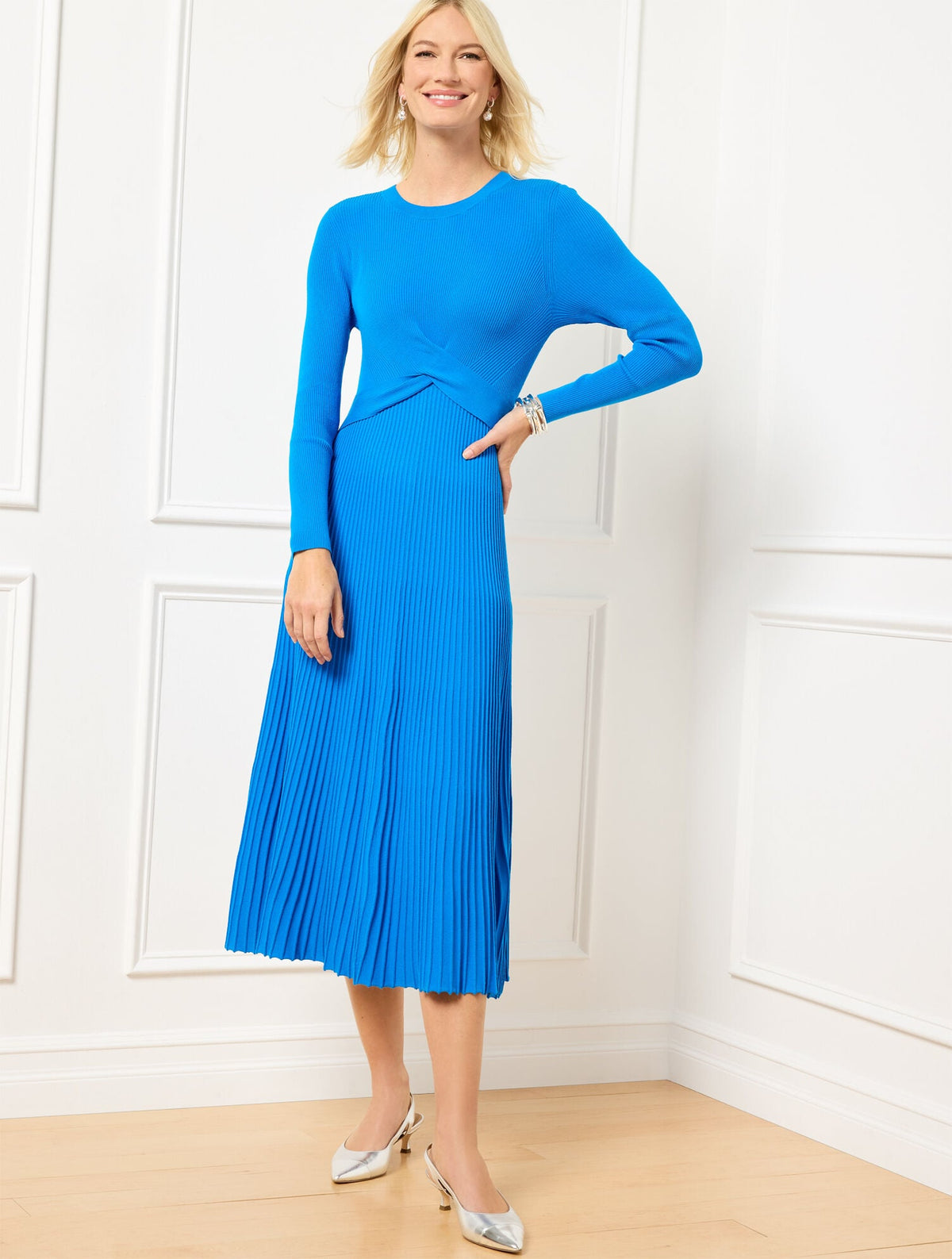 TWIST FRONT RIBBED SWEATER DRESS