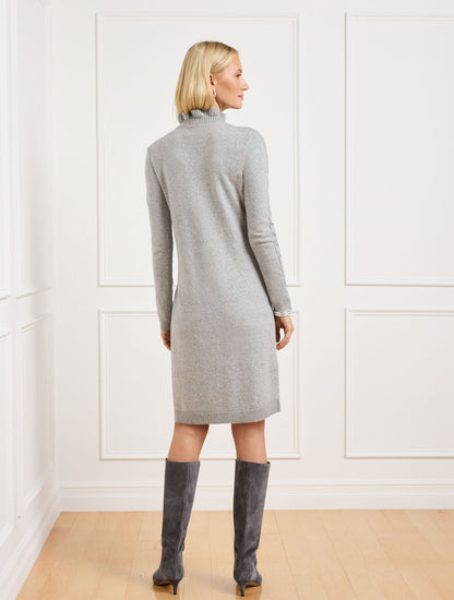 RUFFLE NECK CABLE KNIT SWEATER DRESS