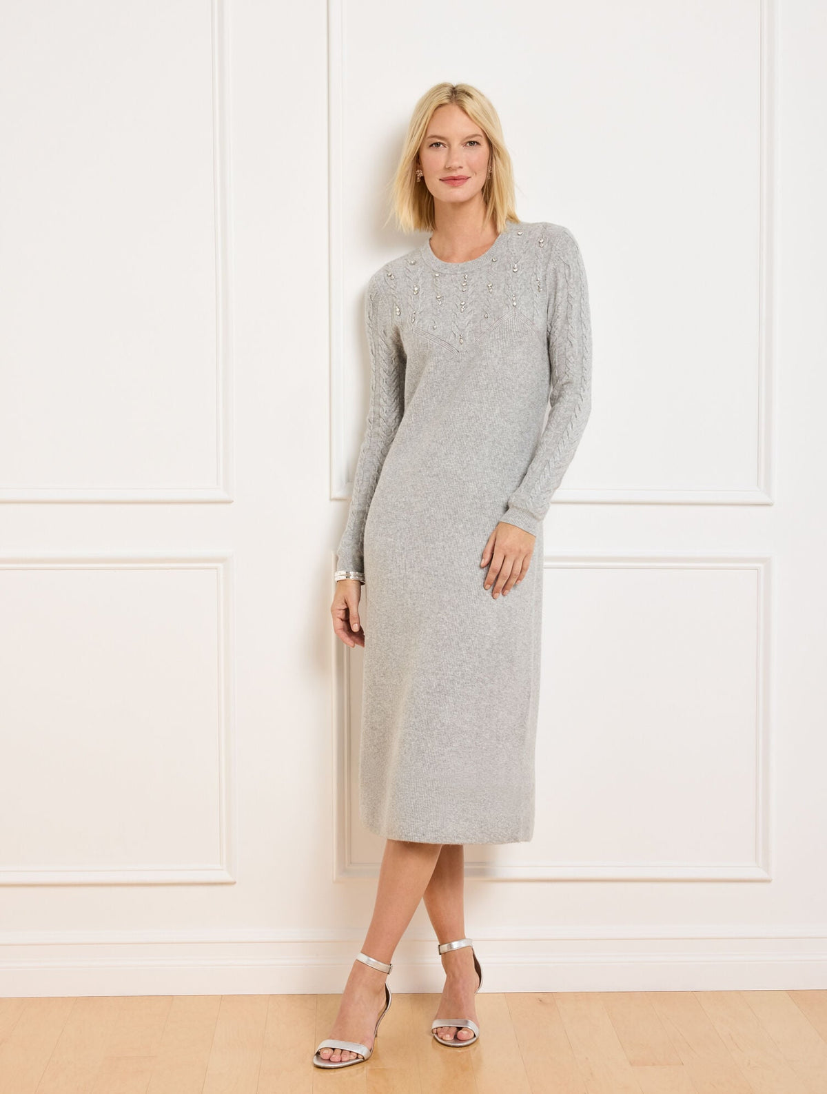 CABLE KNIT YOKE SWEATER DRESS