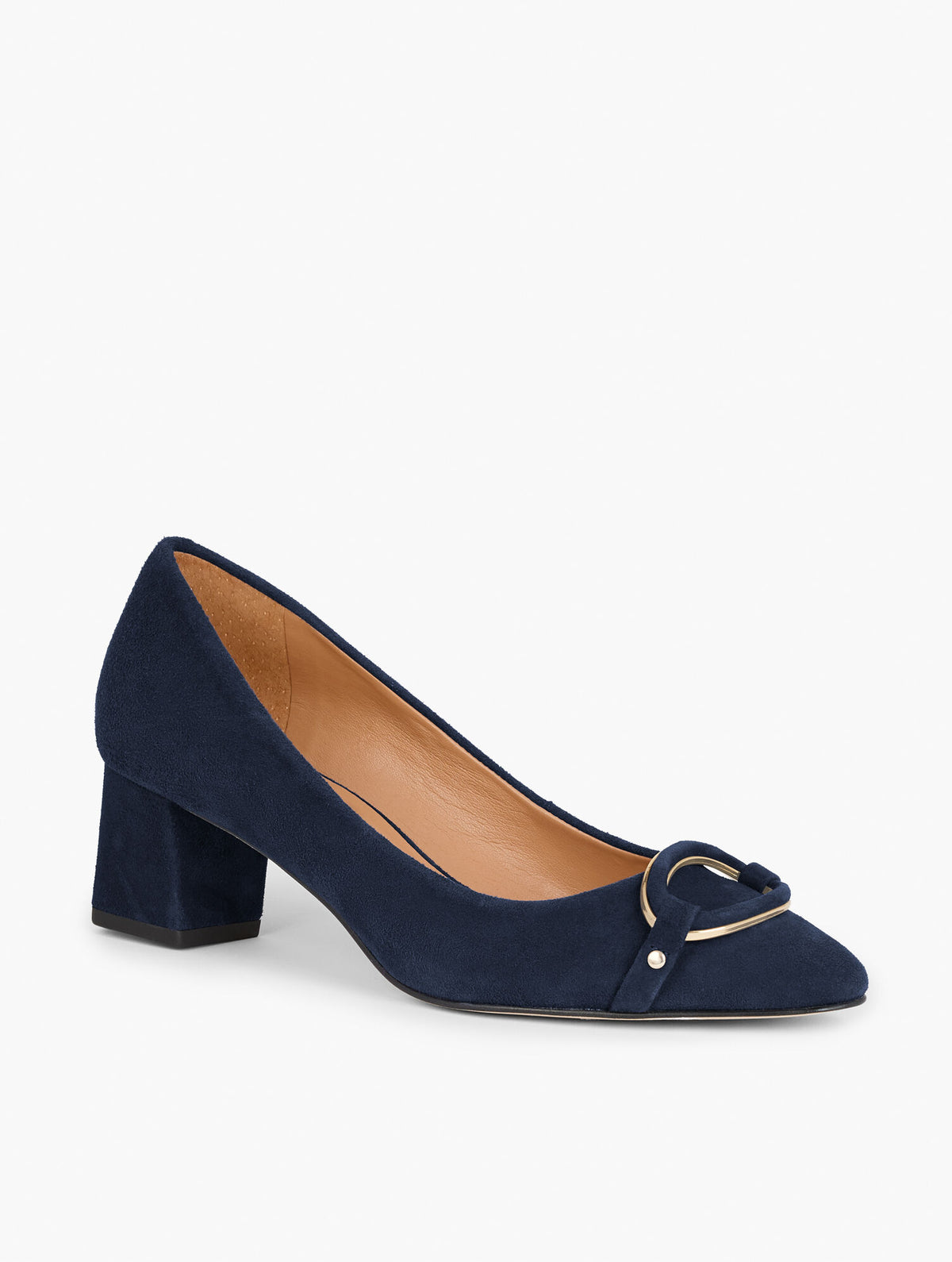 KAYLA BUCKLE BLOCK HEEL SUEDE PUMPS