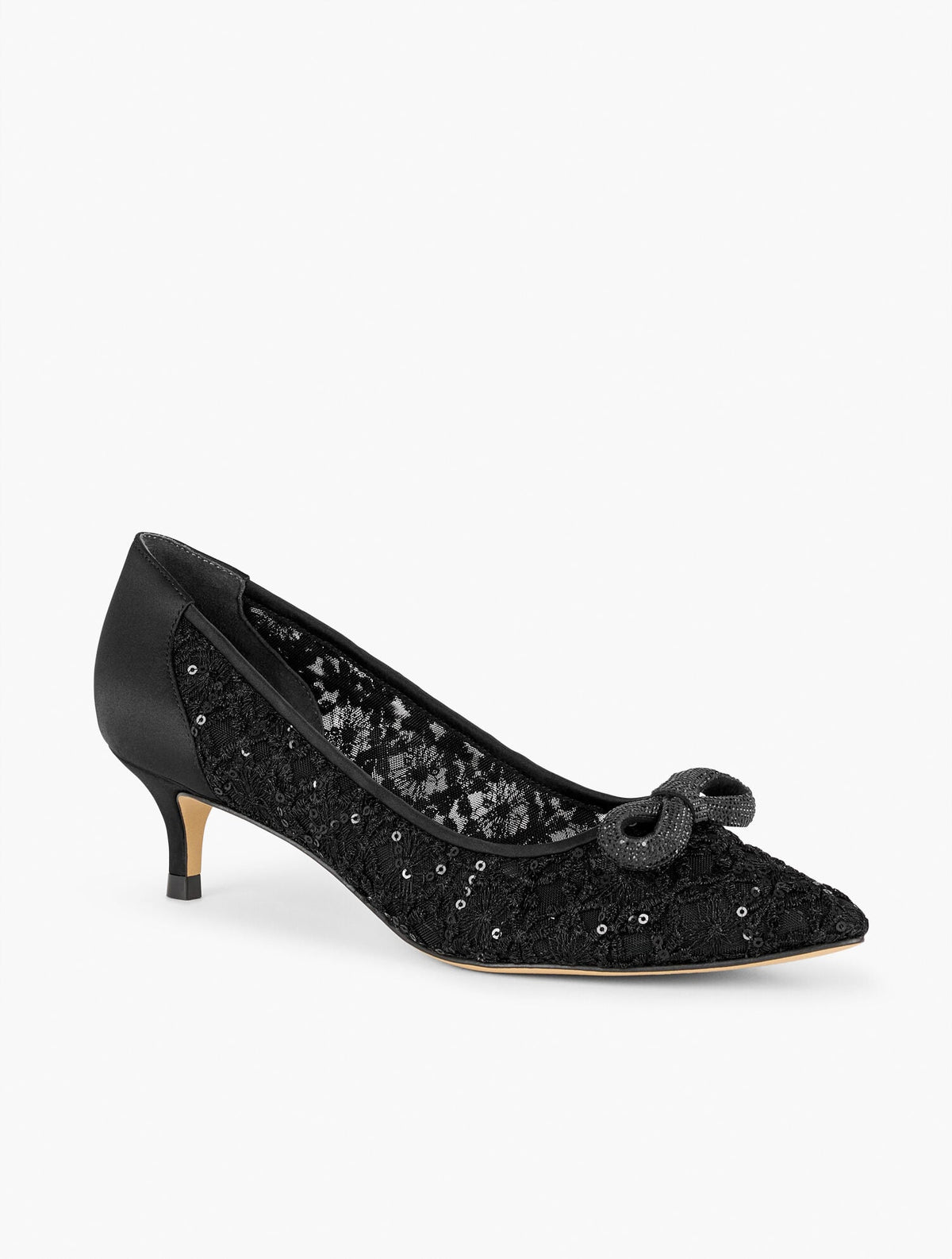 SYLVIE BOW KITTEN HEEL PUMPS - SEQUIN MESH