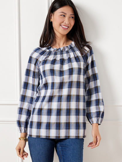 SMOCKED TOP - TINSEL TARTAN PLAID