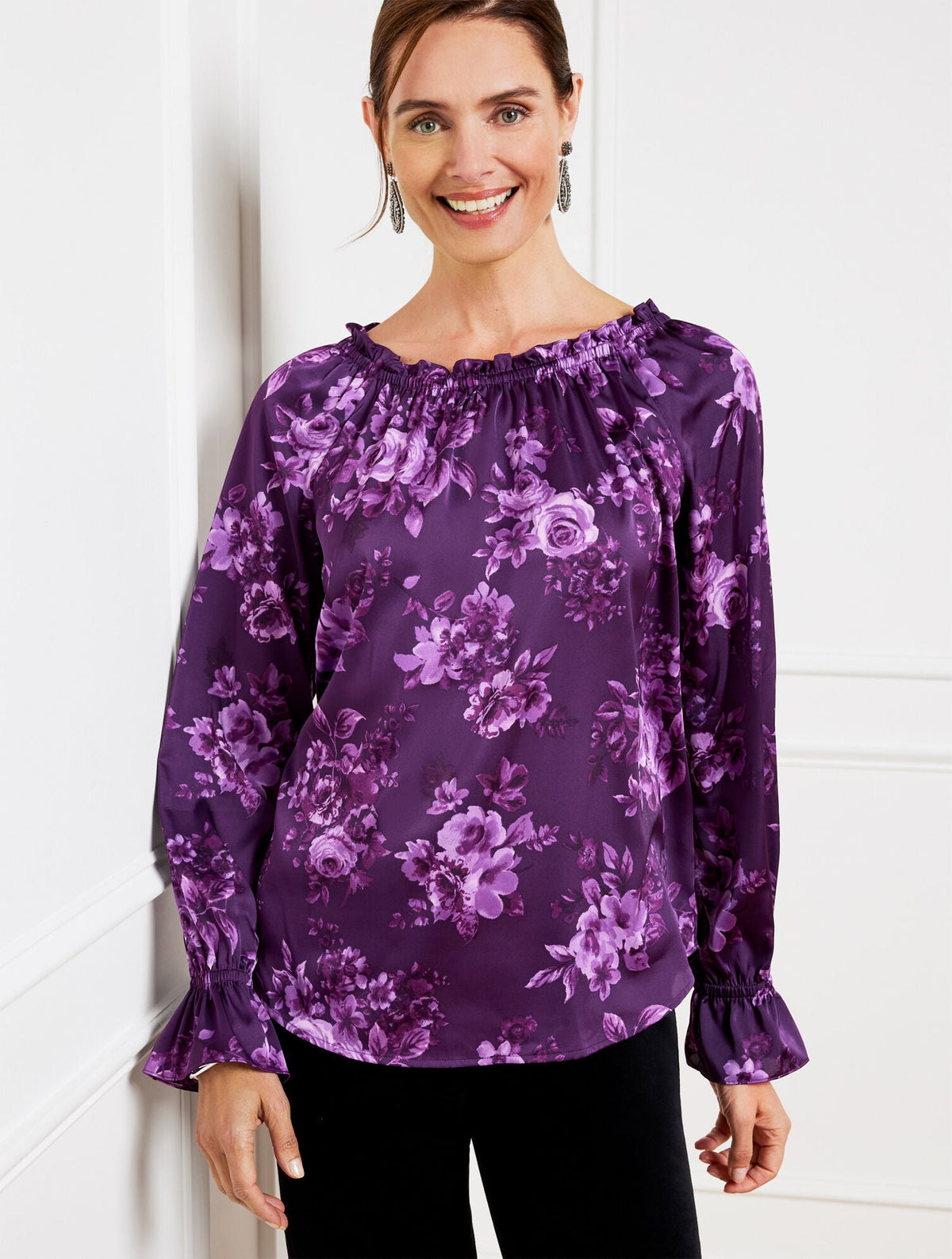 SOFT SATIN CHARMEUSE TOP - FLOURISHING FLORALS