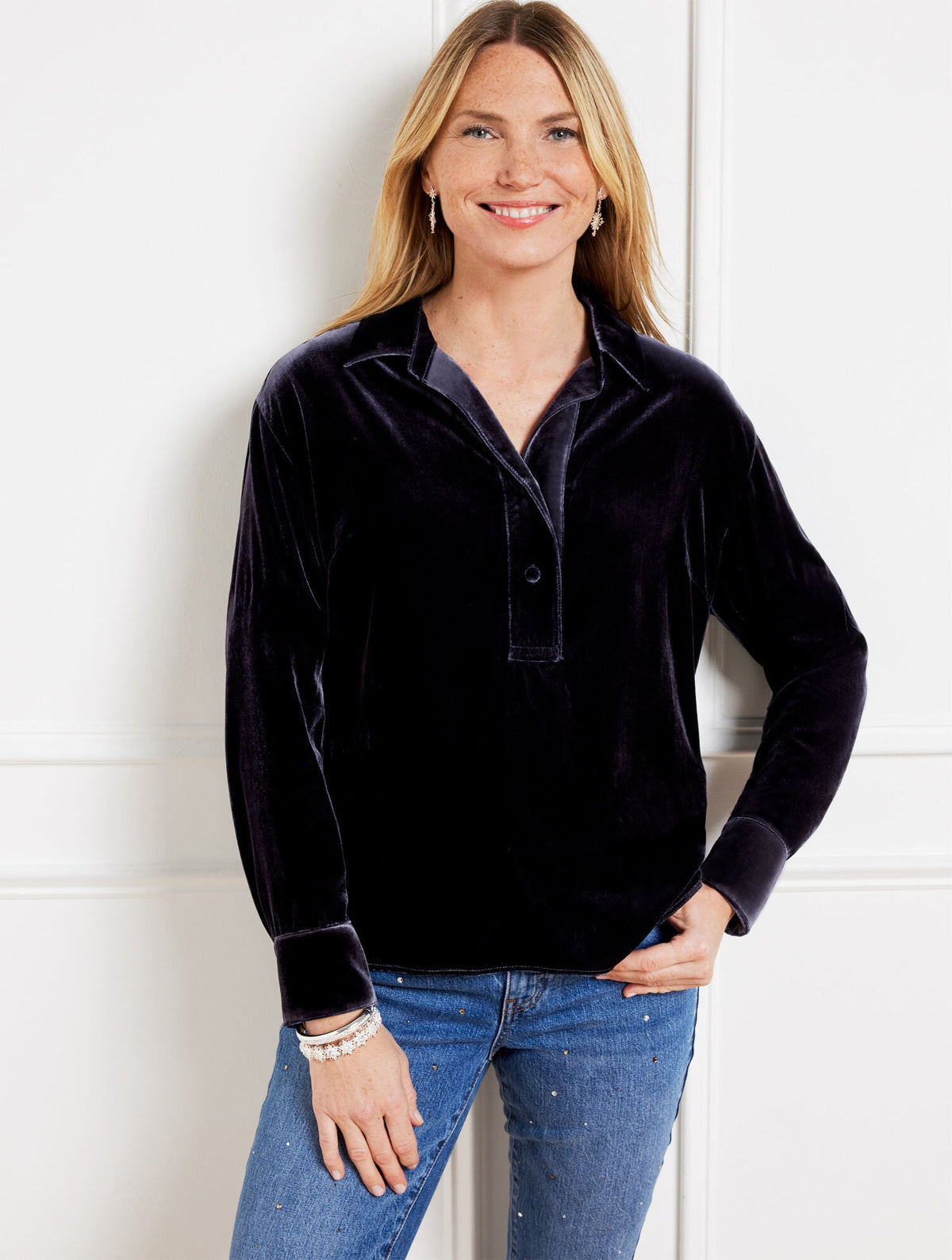 EFFORTLESS VELVET SHORT POPOVER SHIRT