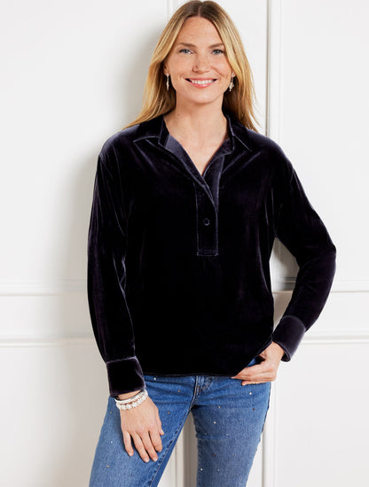 EFFORTLESS VELVET SHORT POPOVER SHIRT