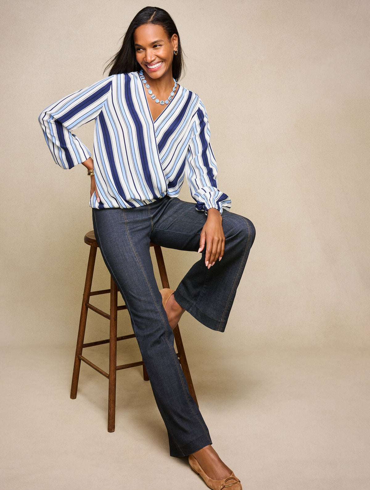 HAPPY STRIPE WRAP TOP
