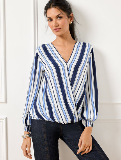 HAPPY STRIPE WRAP TOP