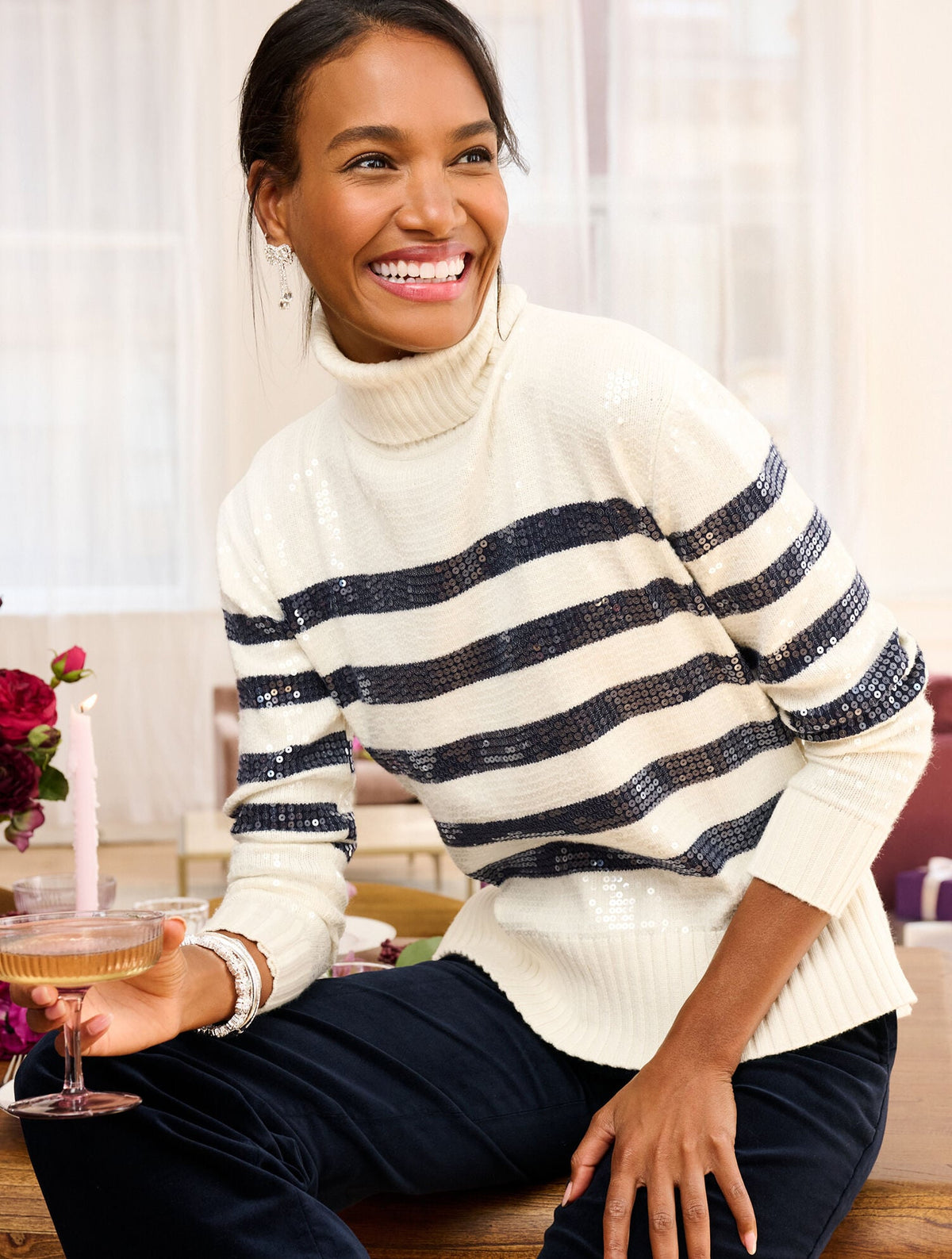 TURTLENECK SWEATER - SEQUIN STRIPE