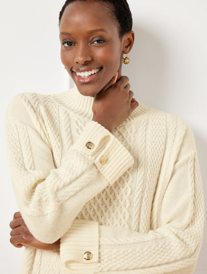 CABLE KNIT BUTTON CUFF SWEATER