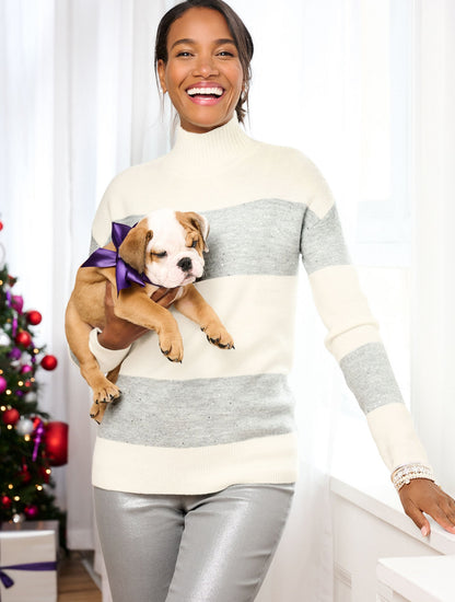 WOOL BLEND TURTLENECK SWEATER - SEQUIN STRIPE