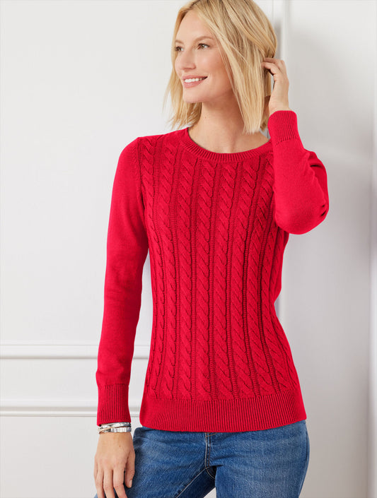 SOFT CABLE KNIT CREWNECK SWEATER