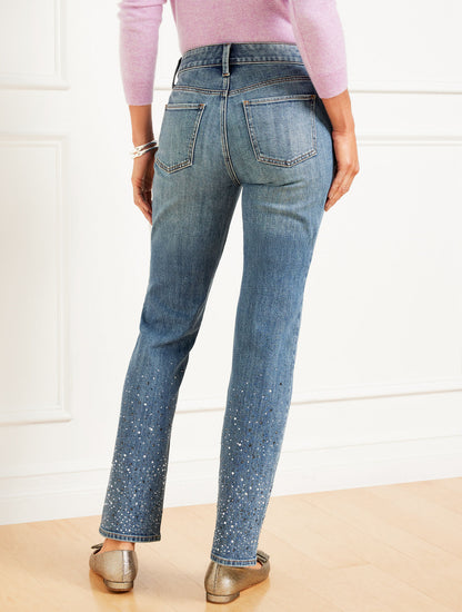 CRYSTAL HEM BARELY BOOT JEANS - RILEY WASH