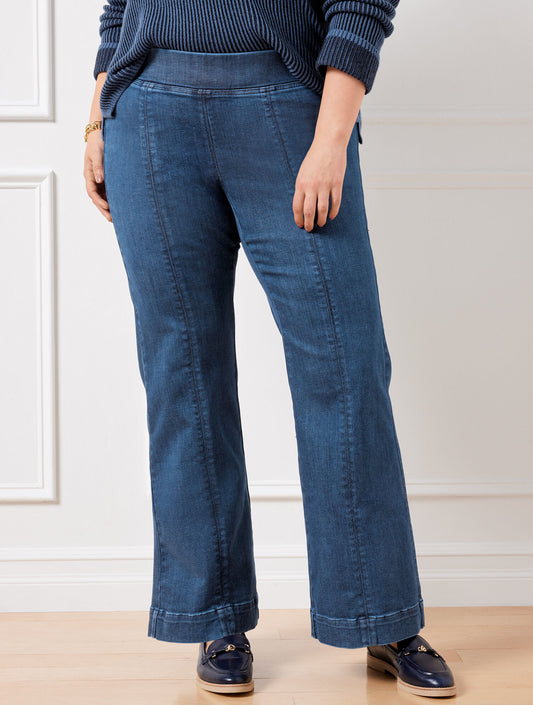 FLARE LEG PULL-ON TRAVEL JEANS - HANOVER WASH