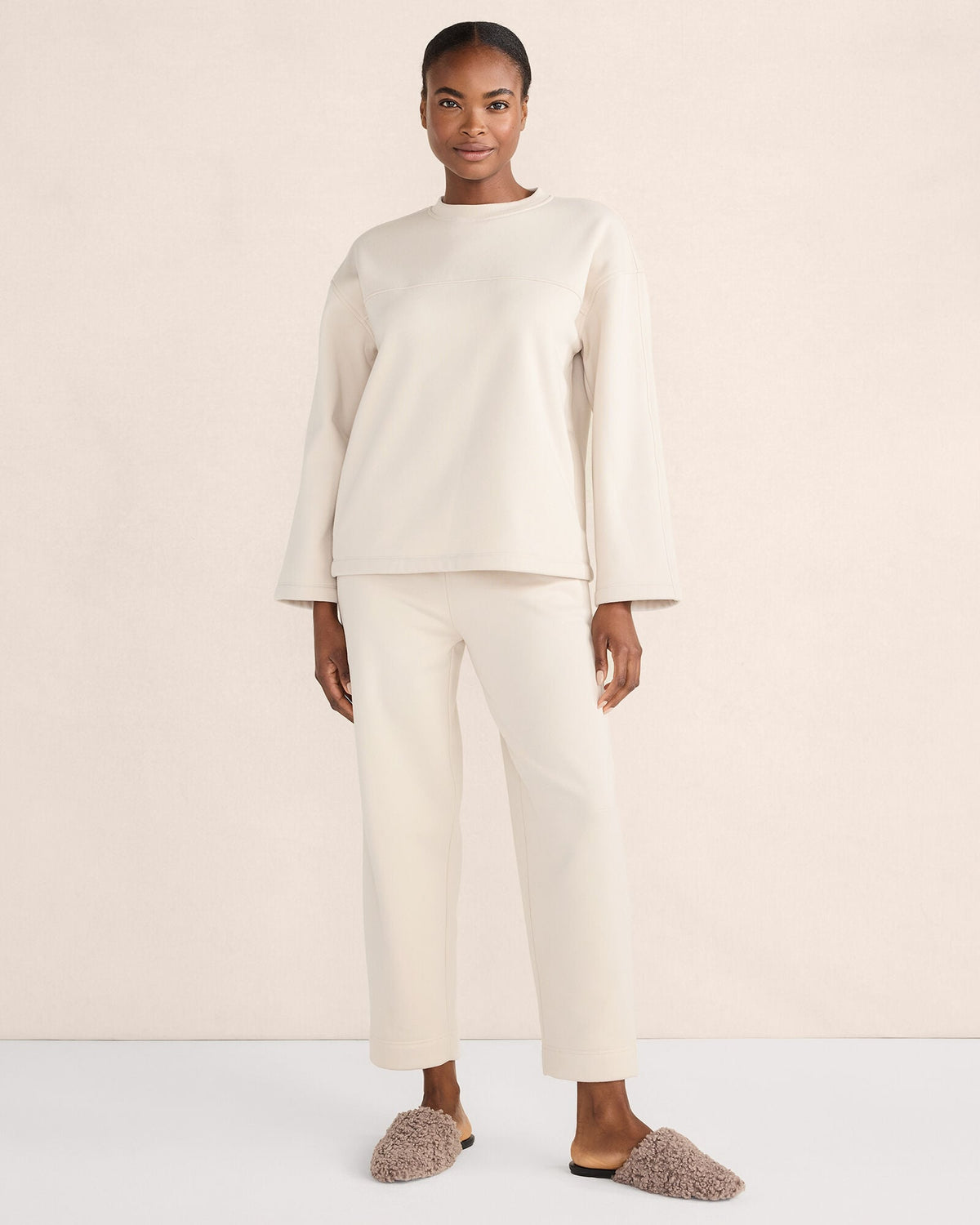 LUXE FLEECE BARREL-LEG PANTS
