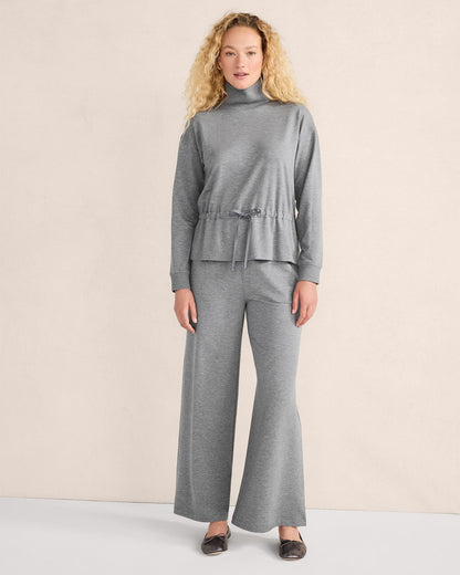 FLEECE DRAWSTRING-WAIST MOCKNECK TOP