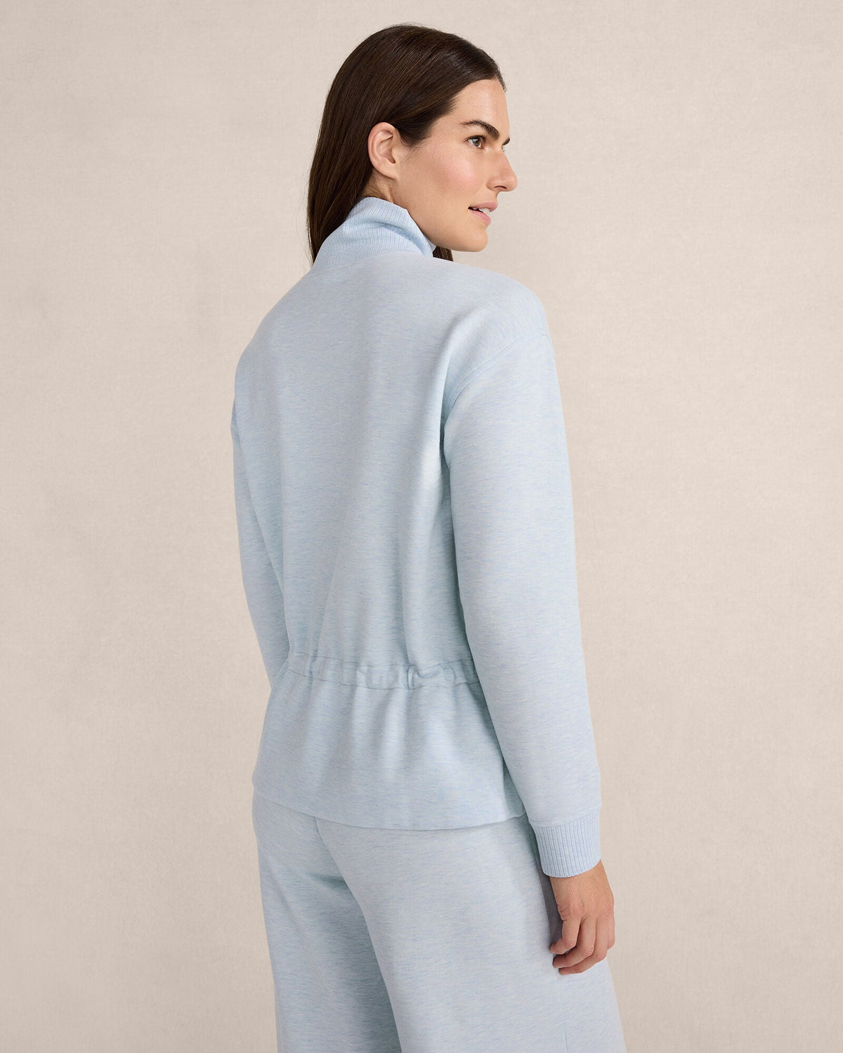 FLEECE DRAWSTRING-WAIST MOCKNECK TOP